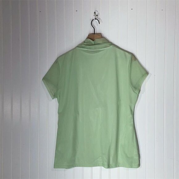 DKNY NWT Mint Green Mesh Wrap Top XL | Y2K Minimalist Layered V-Neck Blouse - Picture 2 of 8